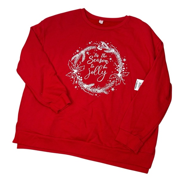Christmas Sweatshirt Women's XL Red Embroidered  'Tis the Season to be Jolly NWT - Picture 1 of 9
